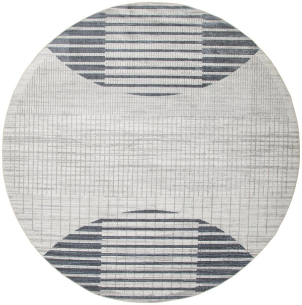HomeRoots 8' Blue and Ivory Geometric Washable Round Rug – Stylish, Durable, Easy-Care Accent for Modern Homes 532875