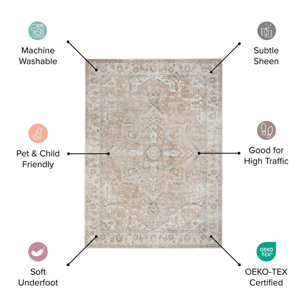 HomeRoots 8' Blue and Ivory Geometric Washable Round Rug – Stylish, Durable, Easy-Care Accent for Modern Homes 532875