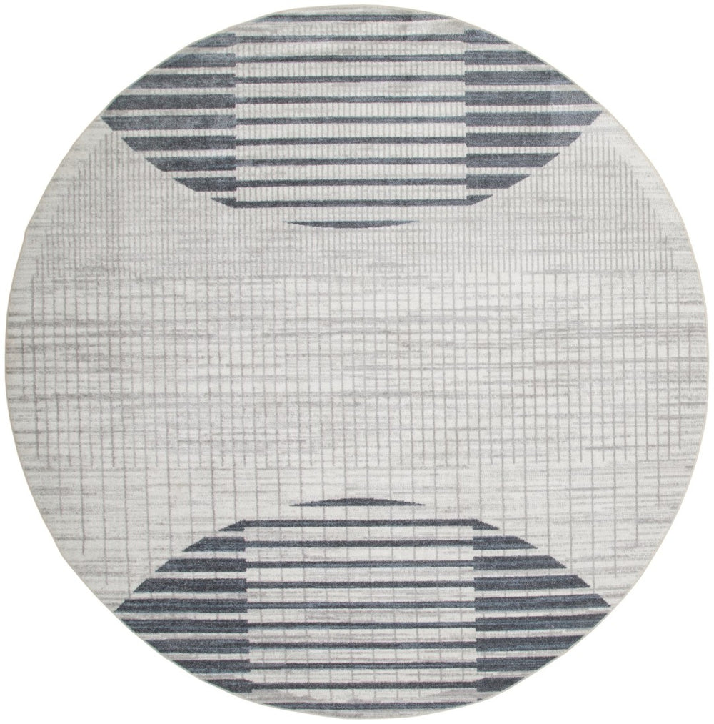 HomeRoots 8' Blue and Ivory Geometric Washable Round Rug – Stylish, Durable, Easy-Care Accent for Modern Homes 532875