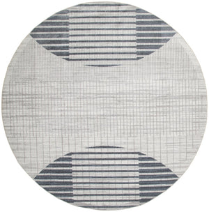 HomeRoots 8' Blue and Ivory Geometric Washable Round Rug – Stylish, Durable, Easy-Care Accent for Modern Homes 532875