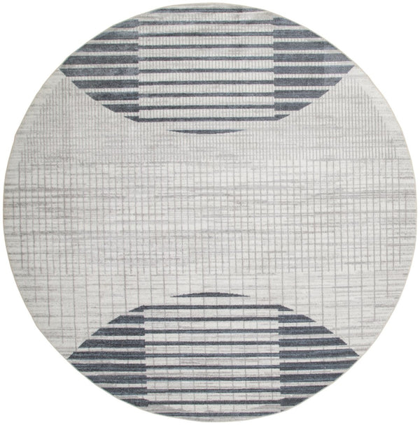 HomeRoots 8' Blue and Ivory Geometric Washable Round Rug – Stylish, Durable, Easy-Care Accent for Modern Homes 532875