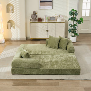 English Elm Comfy Chenille Convertible Folding Mattress Couch Sofa Bed with Armrest, Space-Saving, No Assembly Needed Green W1143P330251