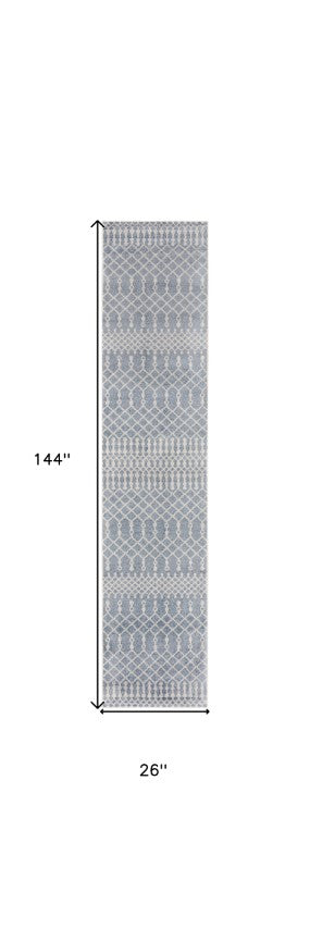 Homeroots 12' Blue Moroccan Runner Rug - Durable Polyester, Stylish Abstract Design For Hallways & More!  Polyester 532887