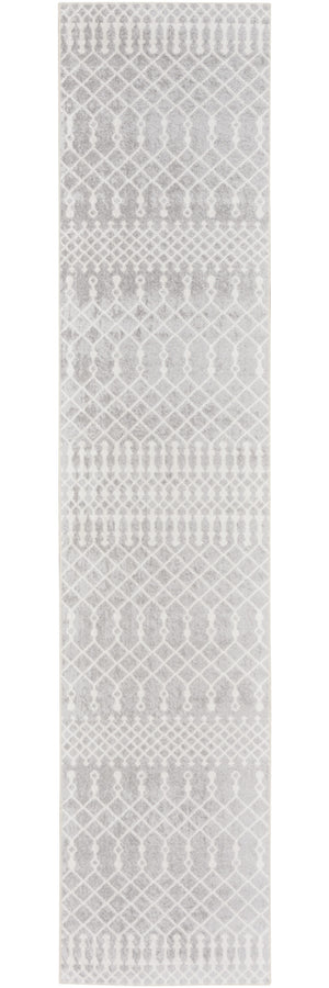 Homeroots 12' Stylish Gray And Ivory Moroccan Washable Runner Rug For Hallways, Laundry, And Home Decor  Polyester 532889