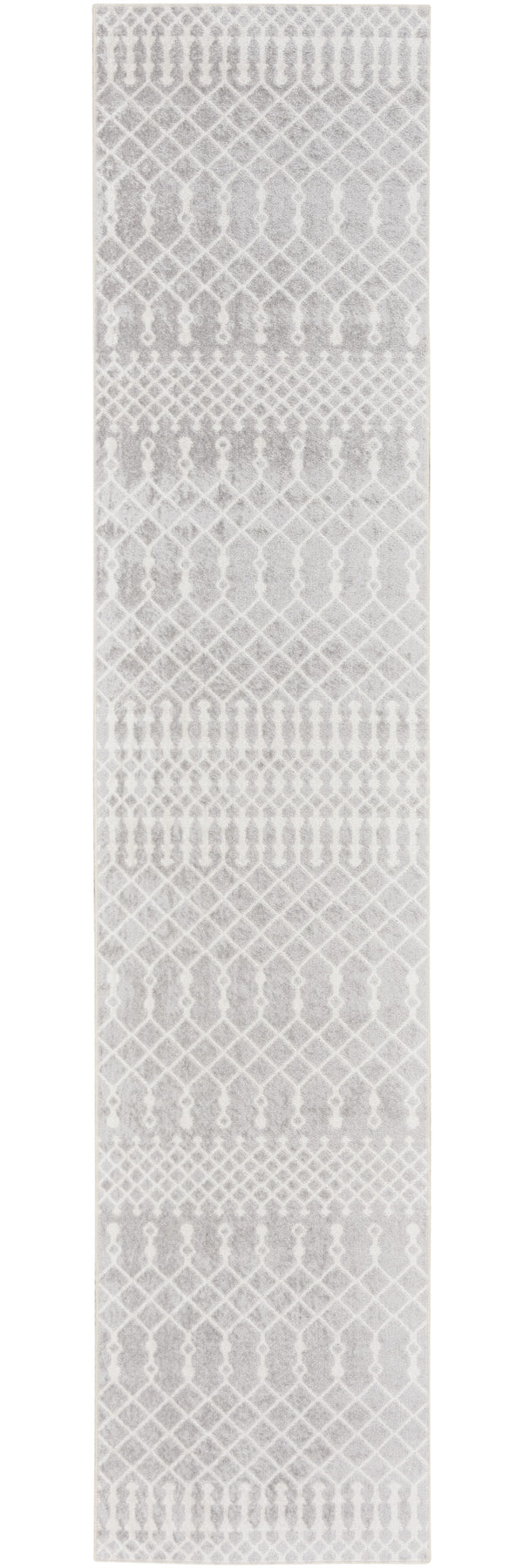 Homeroots 12' Stylish Gray And Ivory Moroccan Washable Runner Rug For Hallways, Laundry, And Home Decor  Polyester 532889