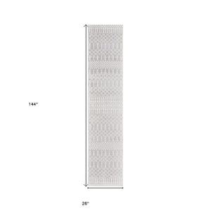 Homeroots 12' Stylish Gray And Ivory Moroccan Washable Runner Rug For Hallways, Laundry, And Home Decor  Polyester 532889