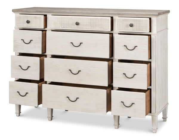 Sarreid Dalmar Bungalow Dresser - Stylish White Base With Moonskin Top, Crafted From Durable Beechwood White  53288