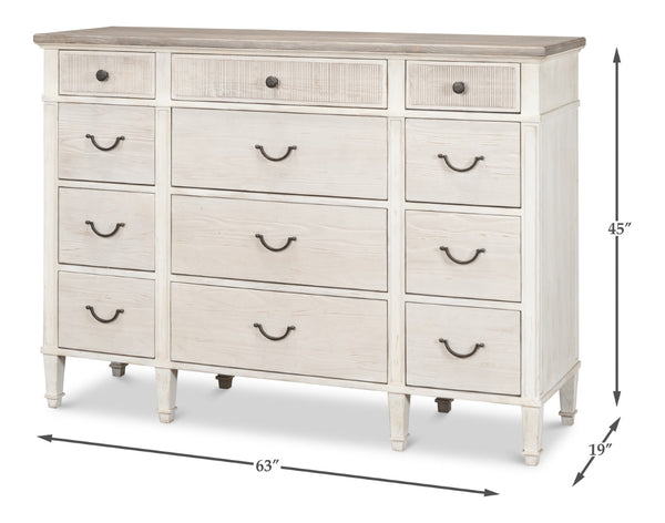 Sarreid Dalmar Bungalow Dresser - Stylish White Base With Moonskin Top, Crafted From Durable Beechwood White  53288