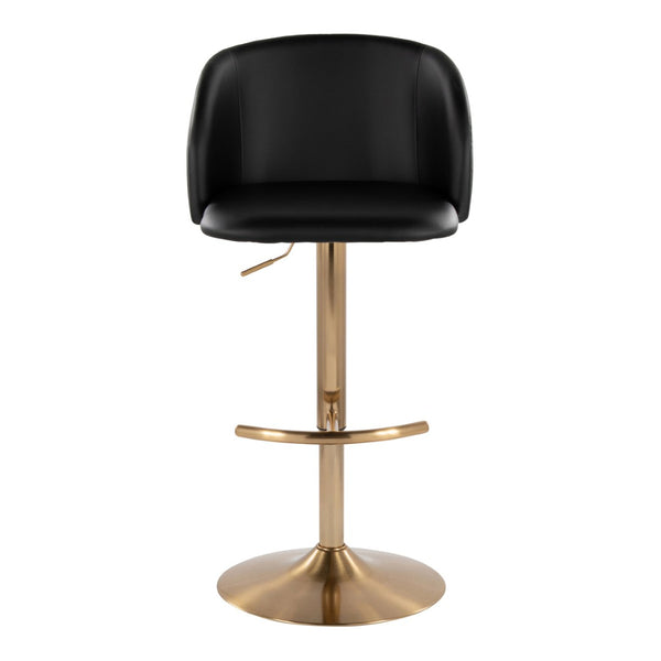 English Elm Adjustable Swivel Barstools Gold Base Black Faux Leather Set of 2 for Home Bar B202S01968