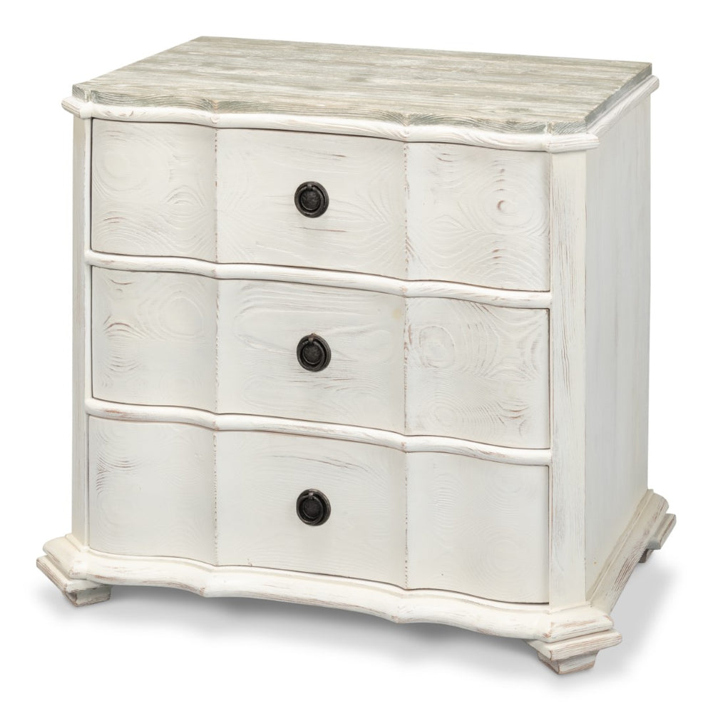 Sarreid Courbee Bungalow Nightstand - Elegant White Base With Moonskin Top & Sturdy Pine, Iron Accents White  53290
