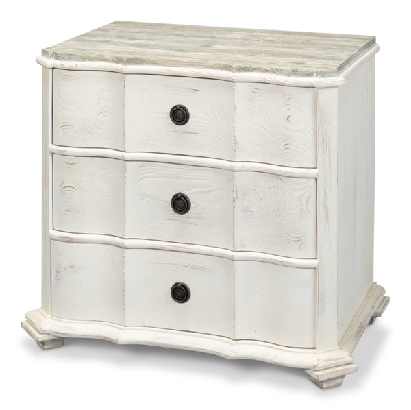 Sarreid Courbee Bungalow Nightstand - Elegant White Base With Moonskin Top & Sturdy Pine, Iron Accents White  53290