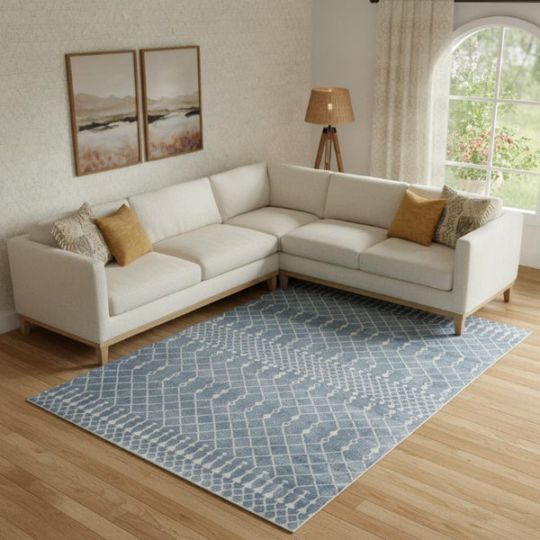 Moroccan Motif Power Loomed Washable Polypropylene Area Rug for Living and Dining Room Decor
