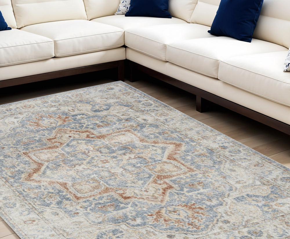 Homeroots 8' X 10' Gray And Ivory Moroccan Power Loom Washable Area Rug  Polyester 532907