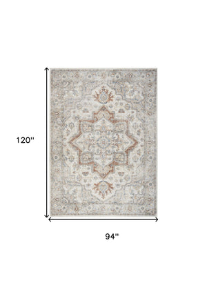 Homeroots 8' X 10' Gray And Ivory Moroccan Power Loom Washable Area Rug  Polyester 532907