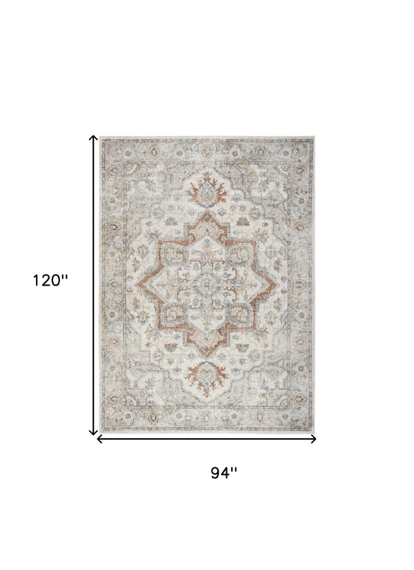 Homeroots 8' X 10' Gray And Ivory Moroccan Power Loom Washable Area Rug  Polyester 532907
