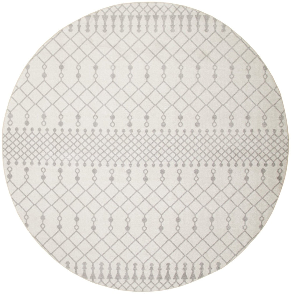HomeRoots 8' Gray And Ivory Moroccan Washable Round Rug - Durable, Stylish, and Easy-Care for Everyday Living Spaces 532908