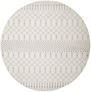 HomeRoots 8' Gray And Ivory Moroccan Washable Round Rug - Durable, Stylish, and Easy-Care for Everyday Living Spaces 532908