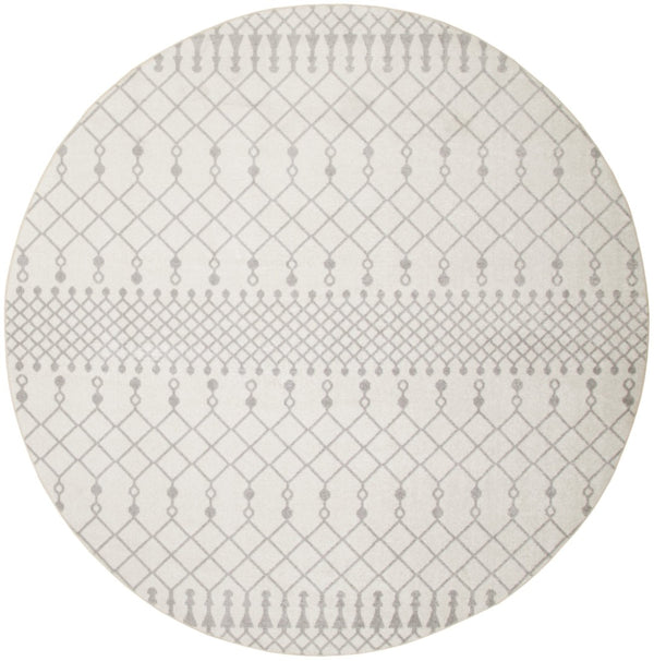 HomeRoots 8' Gray And Ivory Moroccan Washable Round Rug - Durable, Stylish, and Easy-Care for Everyday Living Spaces 532908