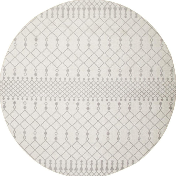 HomeRoots 8' Gray And Ivory Moroccan Washable Round Rug - Durable, Stylish, and Easy-Care for Everyday Living Spaces 532908