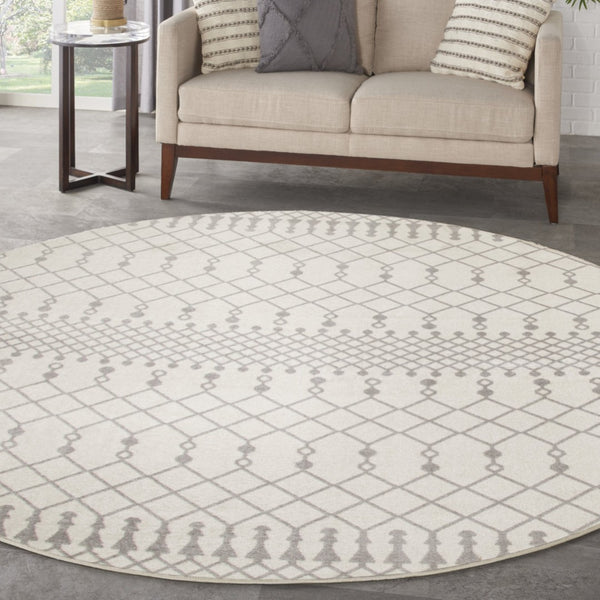 HomeRoots 8' Gray And Ivory Moroccan Washable Round Rug - Durable, Stylish, and Easy-Care for Everyday Living Spaces 532908