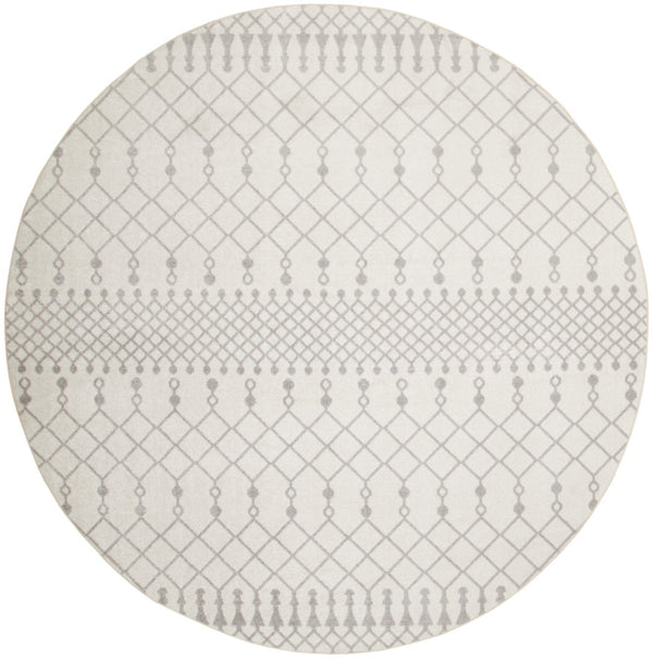 HomeRoots 8' Gray And Ivory Moroccan Washable Round Rug - Durable, Stylish, and Easy-Care for Everyday Living Spaces 532908