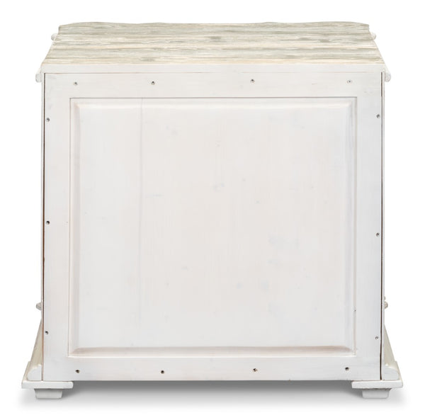 Sarreid Courbee Bungalow Nightstand - Elegant White Base With Moonskin Top & Sturdy Pine, Iron Accents White  53290
