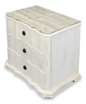 Sarreid Courbee Bungalow Nightstand - Elegant White Base With Moonskin Top & Sturdy Pine, Iron Accents White  53290