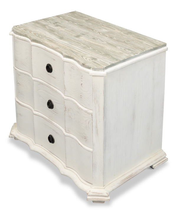 Sarreid Courbee Bungalow Nightstand - Elegant White Base With Moonskin Top & Sturdy Pine, Iron Accents White  53290
