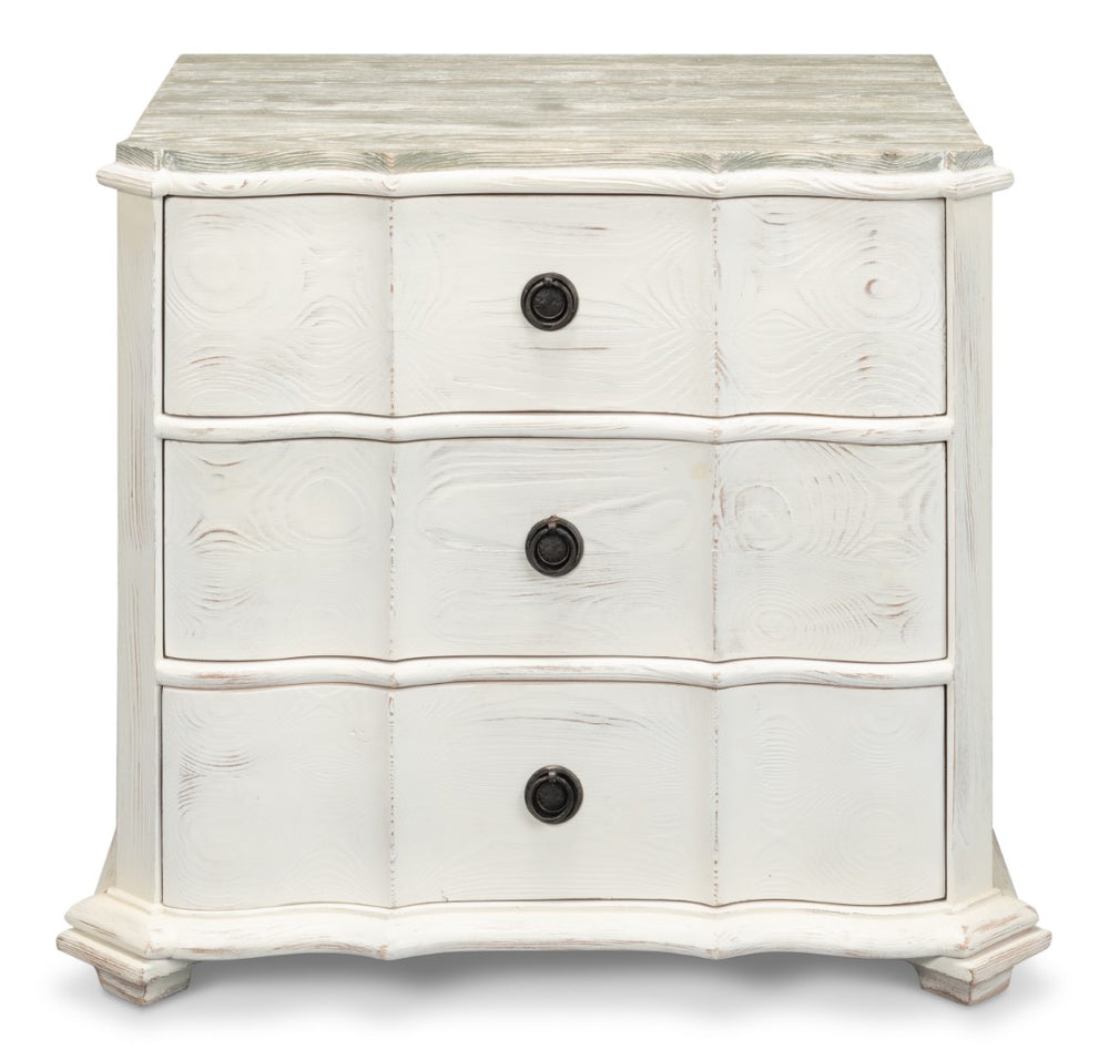 Sarreid Courbee Bungalow Nightstand - Elegant White Base With Moonskin Top & Sturdy Pine, Iron Accents White  53290