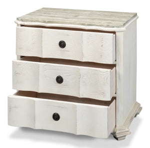 Sarreid Courbee Bungalow Nightstand - Elegant White Base With Moonskin Top & Sturdy Pine, Iron Accents White  53290