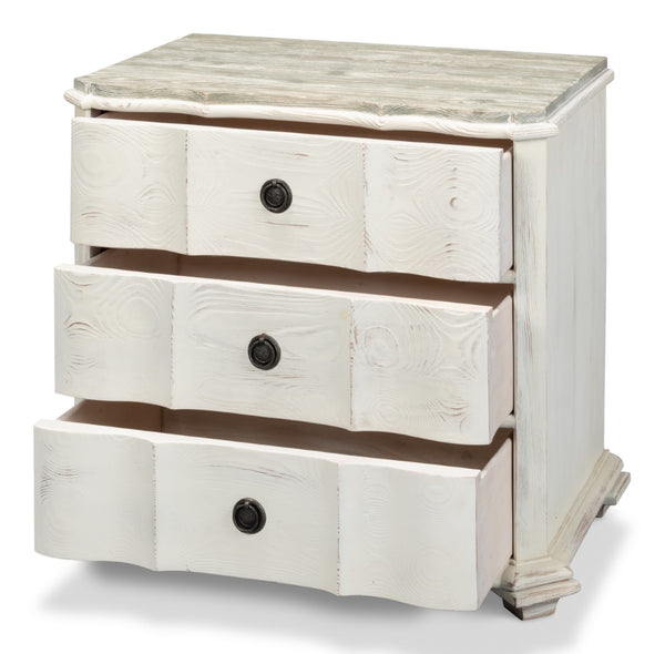 Sarreid Courbee Bungalow Nightstand - Elegant White Base With Moonskin Top & Sturdy Pine, Iron Accents White  53290