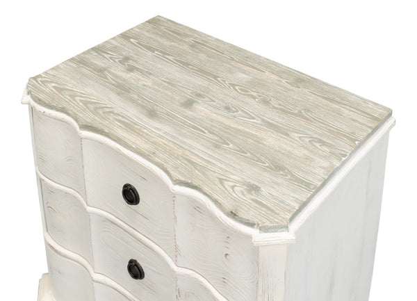 Sarreid Courbee Bungalow Nightstand - Elegant White Base With Moonskin Top & Sturdy Pine, Iron Accents White  53290