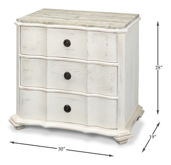 Sarreid Courbee Bungalow Nightstand - Elegant White Base With Moonskin Top & Sturdy Pine, Iron Accents White  53290