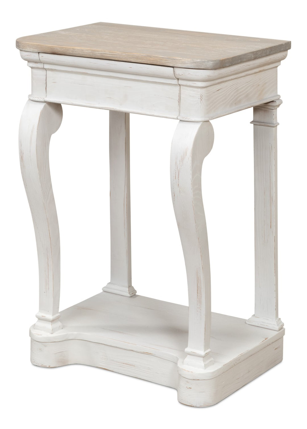 Sarreid Betto Bungalow Nightstand - Elegant White Base With Moonskin Top - Stylish Pine Wood Storage Solution White  53291