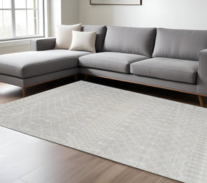 HomeRoots 9' Gray and Ivory Moroccan Area Rug - Stylish, Washable, Durable Design for Modern Living Spaces 9' X 12' 532911