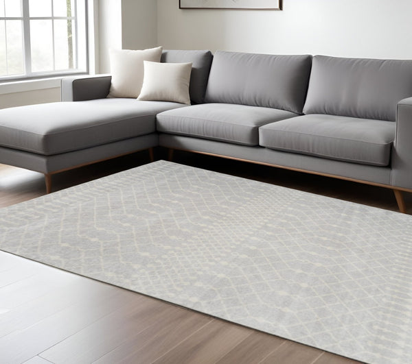 HomeRoots 9' Gray and Ivory Moroccan Area Rug - Stylish, Washable, Durable Design for Modern Living Spaces 9' X 12' 532911
