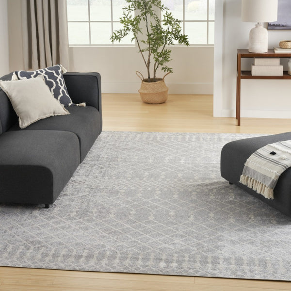 HomeRoots 9' Gray and Ivory Moroccan Area Rug - Stylish, Washable, Durable Design for Modern Living Spaces 9' X 12' 532911