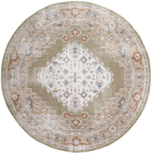 HomeRoots 8' Sage and Ivory Floral Medallion Round Rug - Durable, Washable, Transitional Design for Busy Homes 532913
