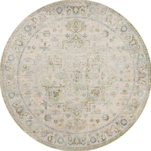 HomeRoots 8' Bohemian Beige Tan & Blue Floral Medallion Round Rug - Durable, Washable, Perfect for Any Space! 532914