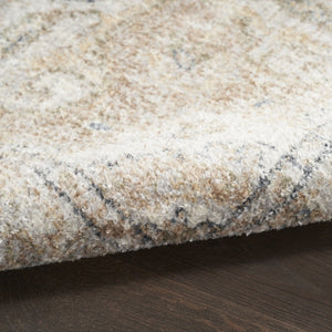 HomeRoots 8' Bohemian Beige Tan & Blue Floral Medallion Round Rug - Durable, Washable, Perfect for Any Space! 532914
