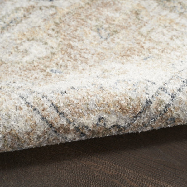 HomeRoots 8' Bohemian Beige Tan & Blue Floral Medallion Round Rug - Durable, Washable, Perfect for Any Space! 532914