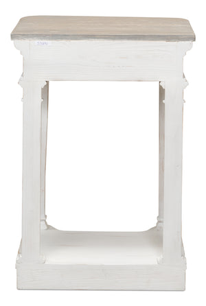 Sarreid Betto Bungalow Nightstand - Elegant White Base With Moonskin Top - Stylish Pine Wood Storage Solution White  53291