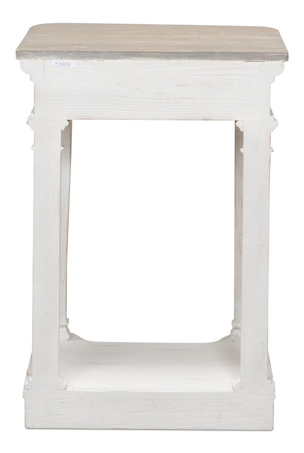 Sarreid Betto Bungalow Nightstand - Elegant White Base With Moonskin Top - Stylish Pine Wood Storage Solution White  53291
