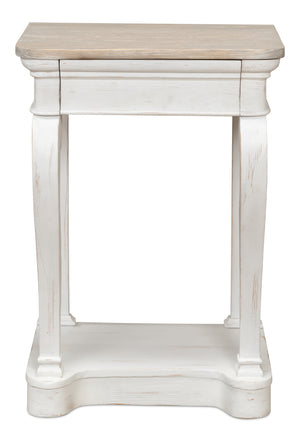 Sarreid Betto Bungalow Nightstand - Elegant White Base With Moonskin Top - Stylish Pine Wood Storage Solution White  53291