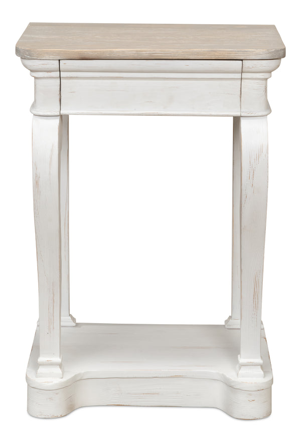 Sarreid Betto Bungalow Nightstand - Elegant White Base With Moonskin Top - Stylish Pine Wood Storage Solution White  53291