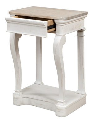Sarreid Betto Bungalow Nightstand - Elegant White Base With Moonskin Top - Stylish Pine Wood Storage Solution White  53291