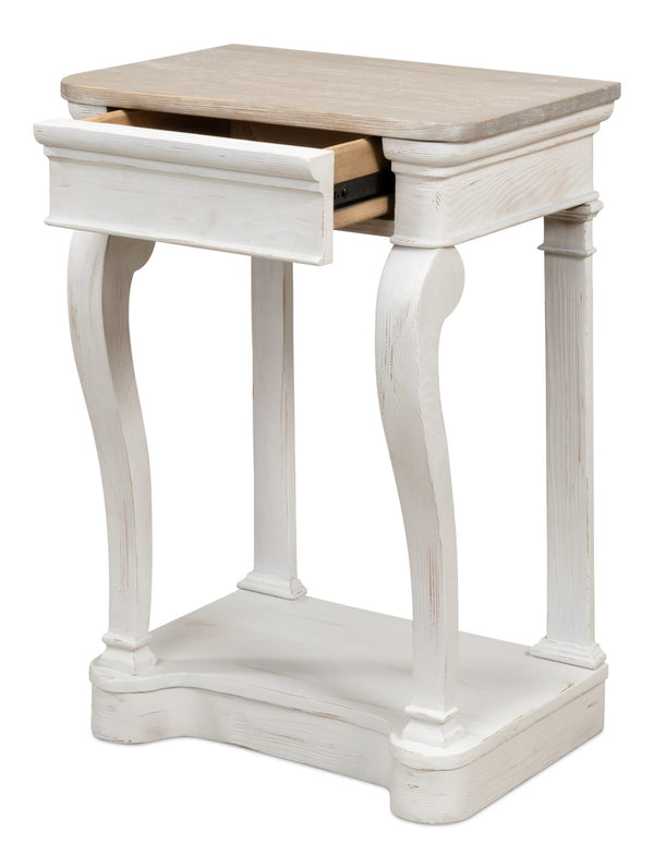 Sarreid Betto Bungalow Nightstand - Elegant White Base With Moonskin Top - Stylish Pine Wood Storage Solution White  53291