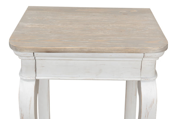 Sarreid Betto Bungalow Nightstand - Elegant White Base With Moonskin Top - Stylish Pine Wood Storage Solution White  53291