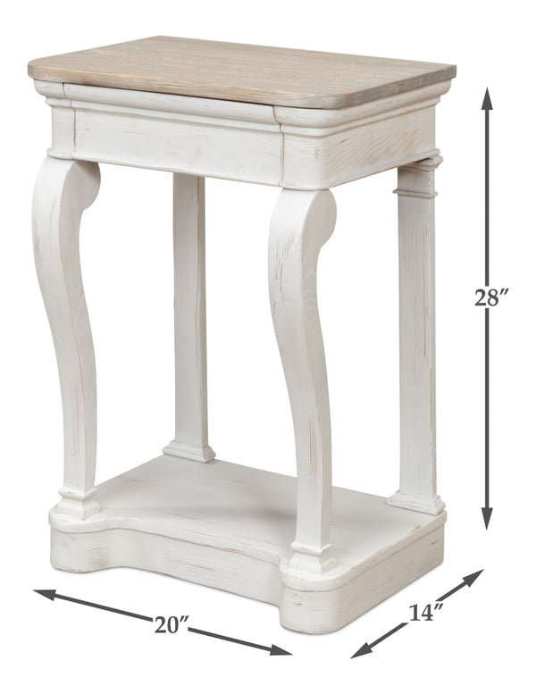 Sarreid Betto Bungalow Nightstand - Elegant White Base With Moonskin Top - Stylish Pine Wood Storage Solution White  53291