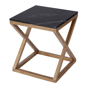 Butler Specialty Braylon Stylish Square Marble & Wood End Table With Sturdy X Base For Modern Living Room Decor Black Mango Solids,Marble,Mdf 5329414-butler